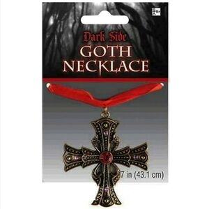 NWT Dark Side Gothic Goth Necklace Choker Brass Tone Cross Vampire Halloween New